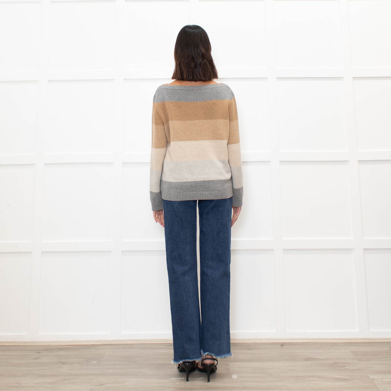 Loro Piana Brown And Grey Block Stripe Cashmere Jumper