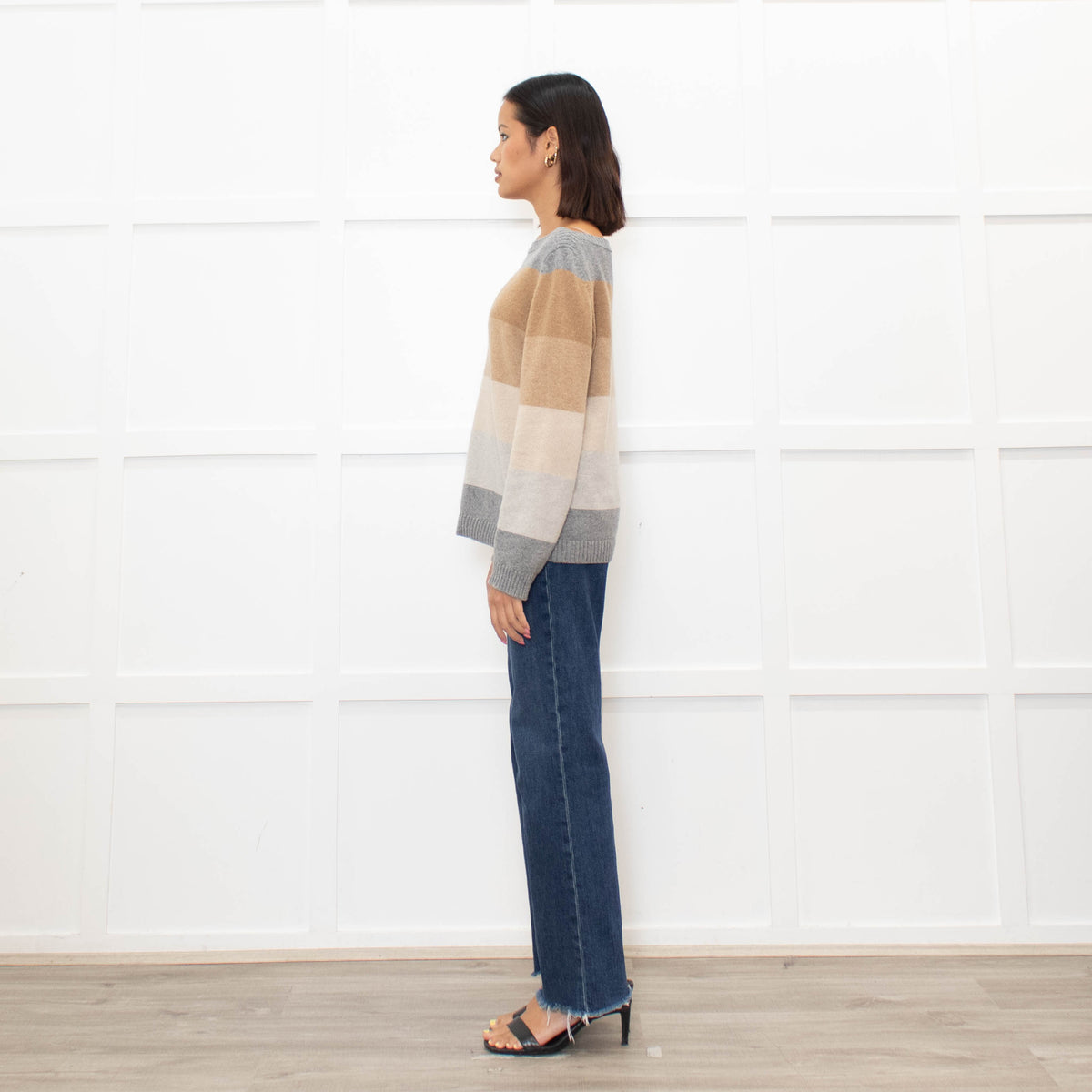 Loro Piana Brown And Grey Block Stripe Cashmere Jumper