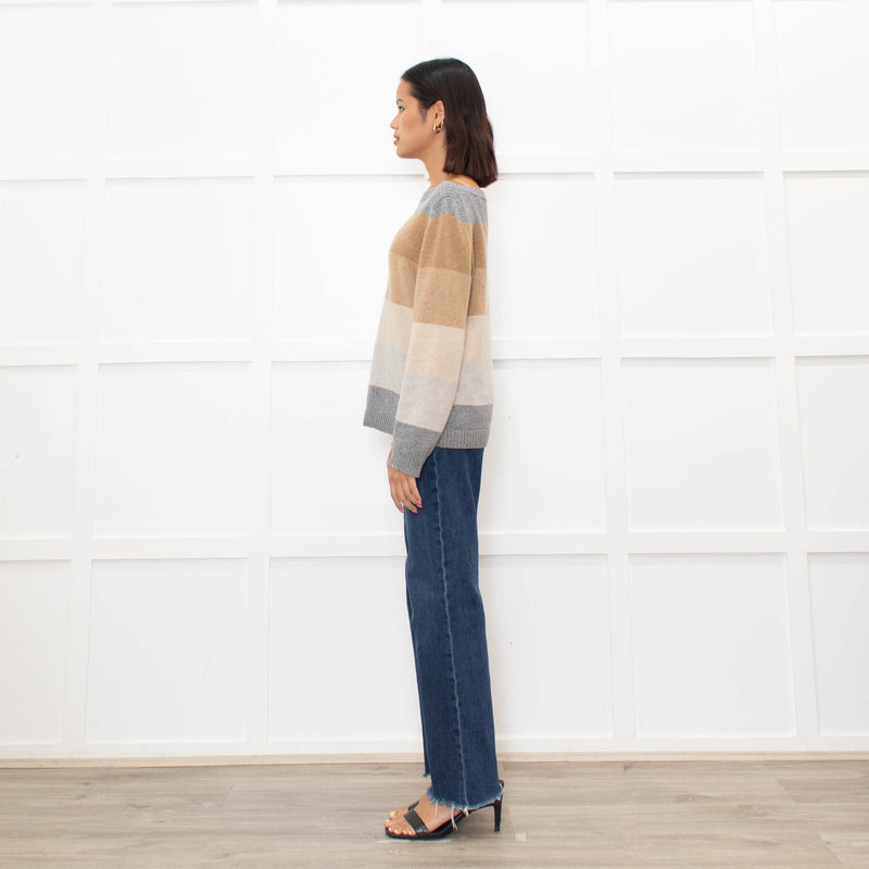 Loro Piana Brown And Grey Block Stripe Cashmere Jumper