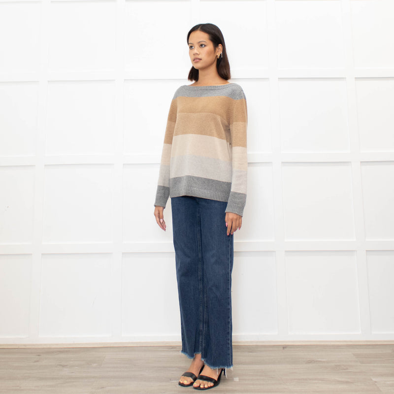 Loro Piana Brown And Grey Block Stripe Cashmere Jumper