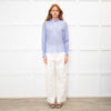 Me + Em Sky Blue Silk Cotton Blend Frill Cuff & Collar Blouse