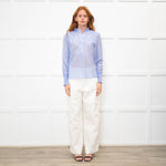 Me + Em Sky Blue Silk Cotton Blend Frill Cuff & Collar Blouse