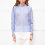 Me + Em Sky Blue Silk Cotton Blend Frill Cuff & Collar Blouse