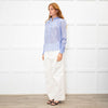 Me + Em Sky Blue Silk Cotton Blend Frill Cuff & Collar Blouse