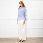 Me + Em Sky Blue Silk Cotton Blend Frill Cuff & Collar Blouse