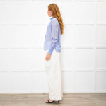 Me + Em Sky Blue Silk Cotton Blend Frill Cuff & Collar Blouse