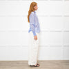Me + Em Sky Blue Silk Cotton Blend Frill Cuff & Collar Blouse
