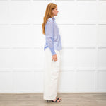 Me + Em Sky Blue Silk Cotton Blend Frill Cuff & Collar Blouse