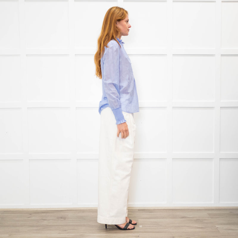 Me + Em Sky Blue Silk Cotton Blend Frill Cuff & Collar Blouse