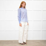 Me + Em Sky Blue Silk Cotton Blend Frill Cuff & Collar Blouse