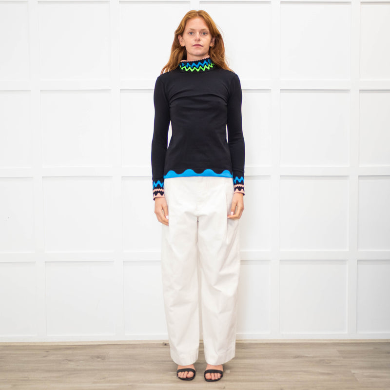 Peter Pilotto Black Multi Zig Zag Detail High Neck Top