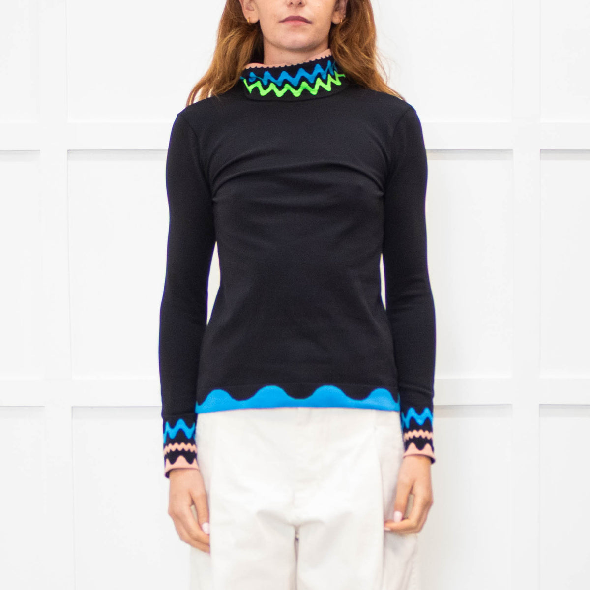 Peter Pilotto Black Multi Zig Zag Detail High Neck Top