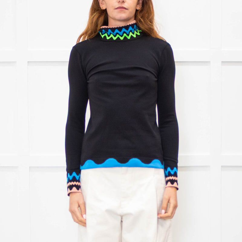 Peter Pilotto Black Multi Zig Zag Detail High Neck Top