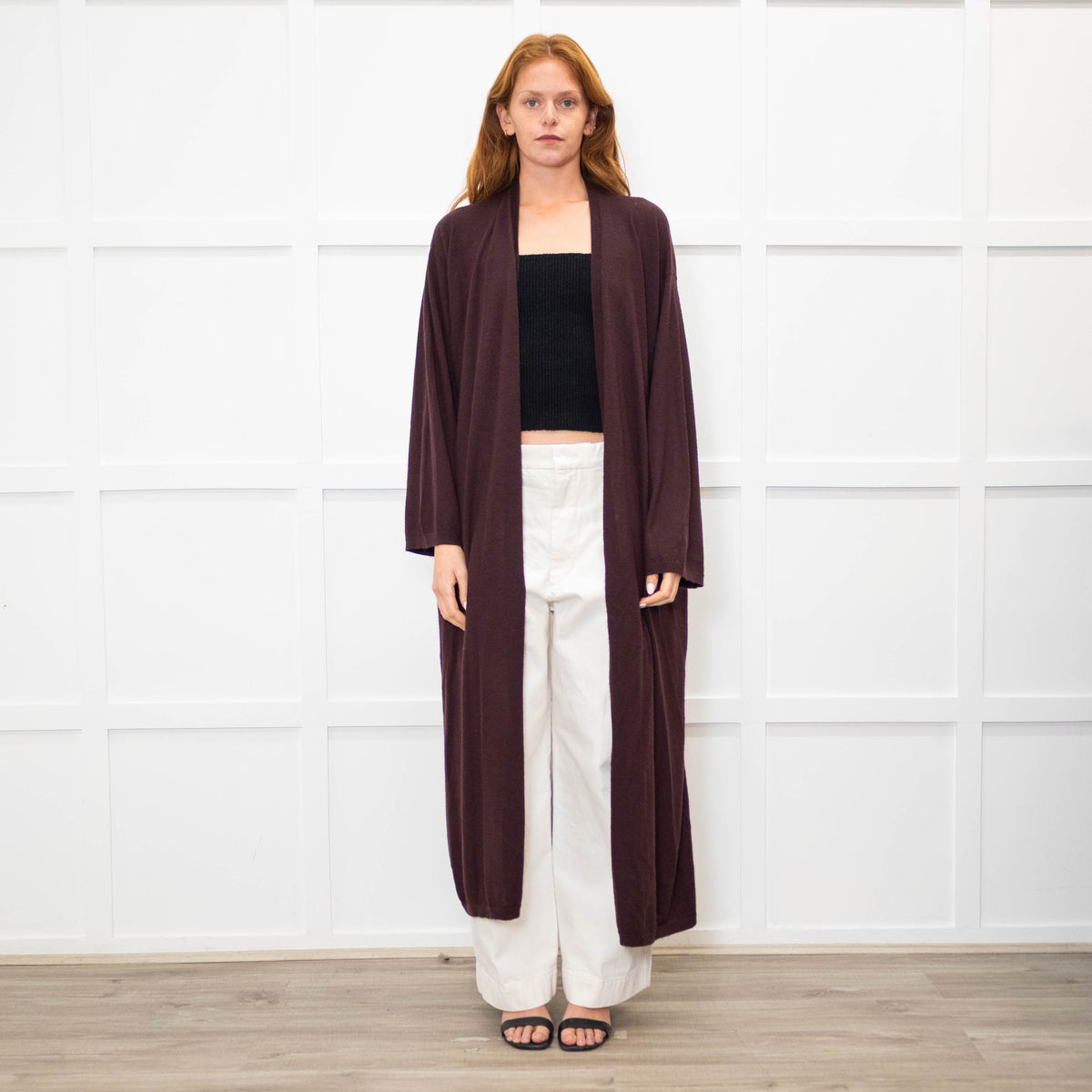 Raey Aubergine Brown Cashmere Fine Knit Long Cardigan
