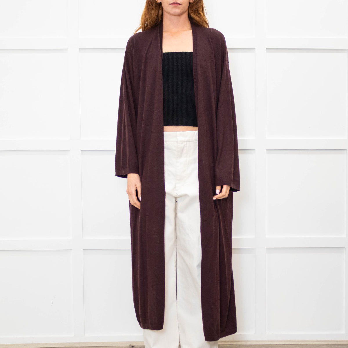 Raey Aubergine Brown Cashmere Fine Knit Long Cardigan