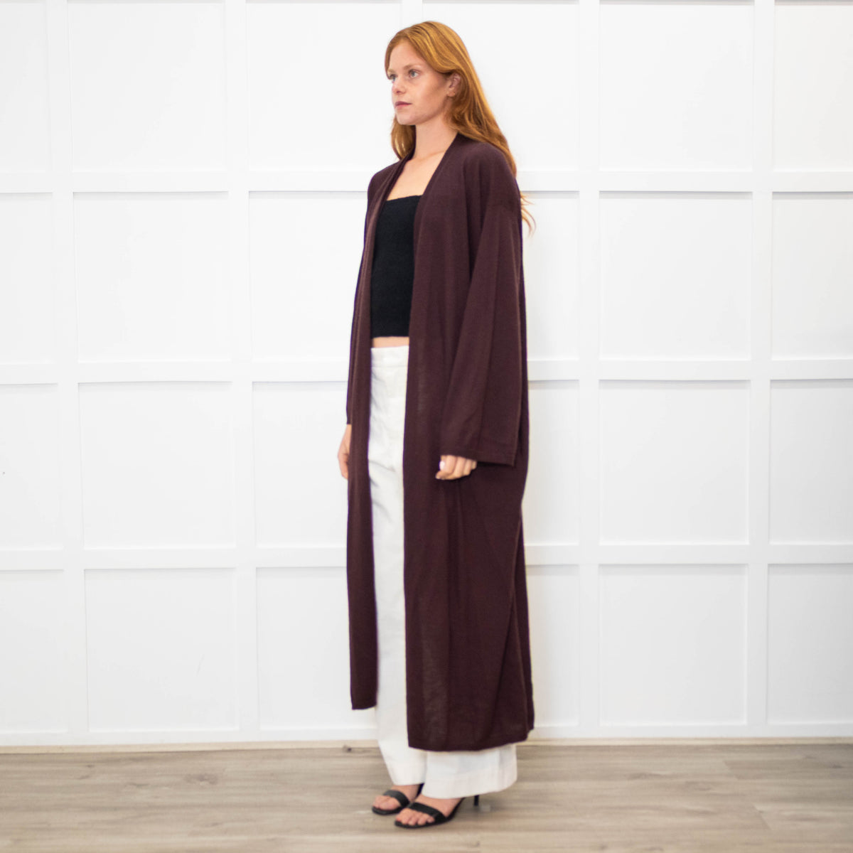 Raey Aubergine Brown Cashmere Fine Knit Long Cardigan