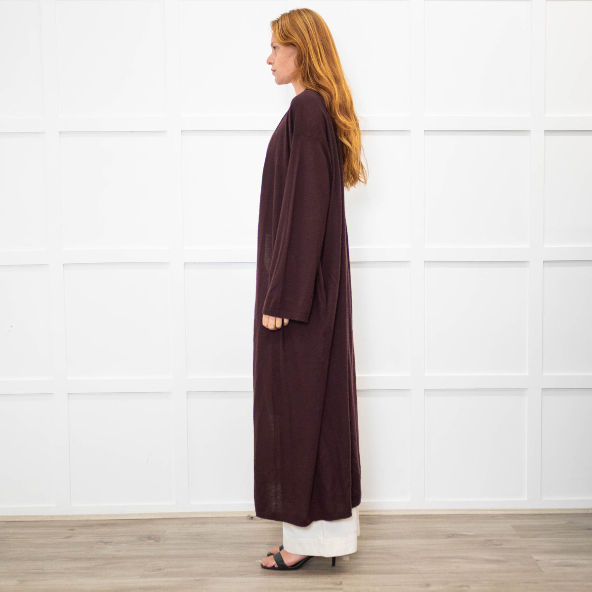 Raey Aubergine Brown Cashmere Fine Knit Long Cardigan