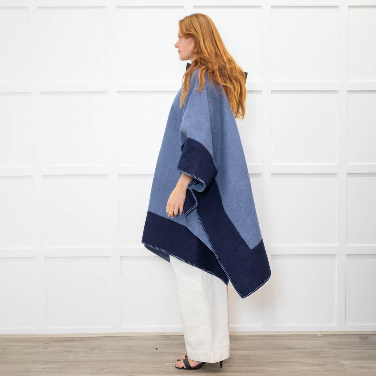 Etro Blue Navy Blue Horse Detail Wool Hooded Zip Front Cape