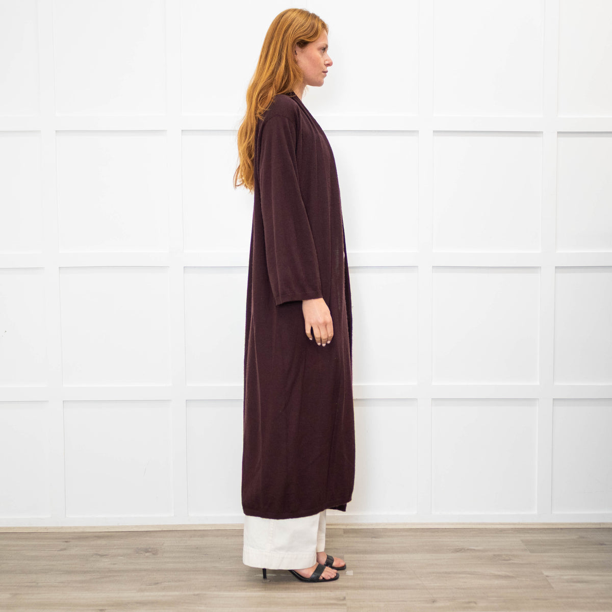 Raey Aubergine Brown Cashmere Fine Knit Long Cardigan