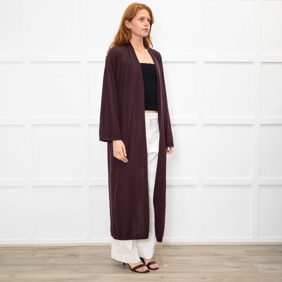 Raey Aubergine Brown Cashmere Fine Knit Long Cardigan