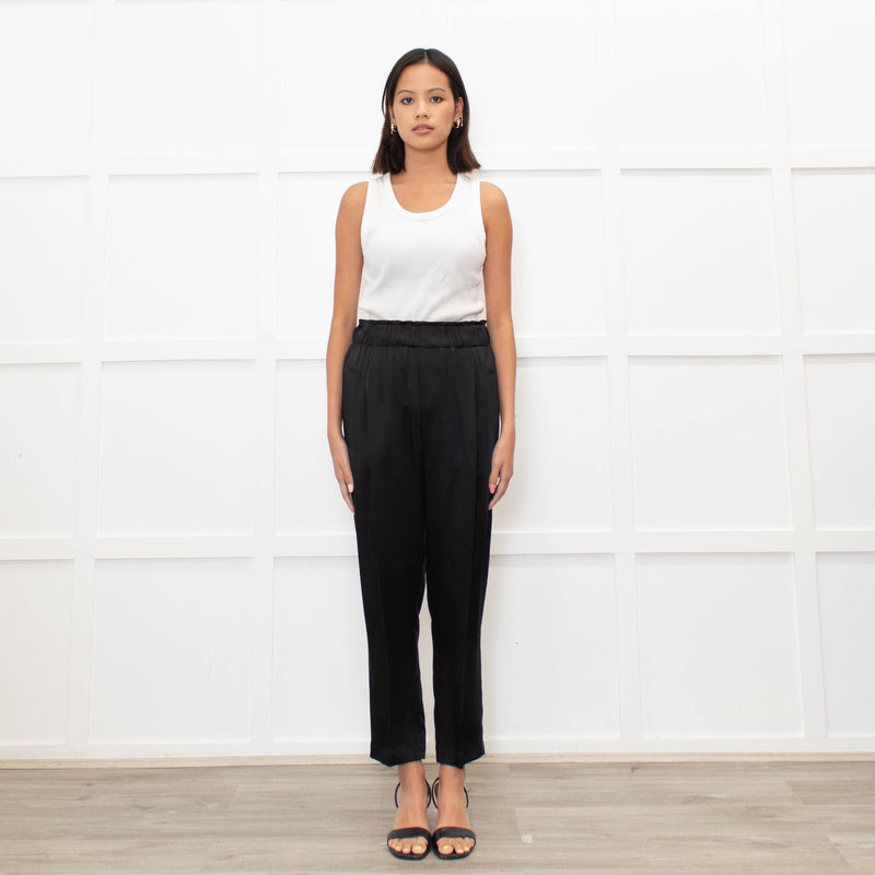 Brunello Cucinelli Black Satin Pull On Trousers