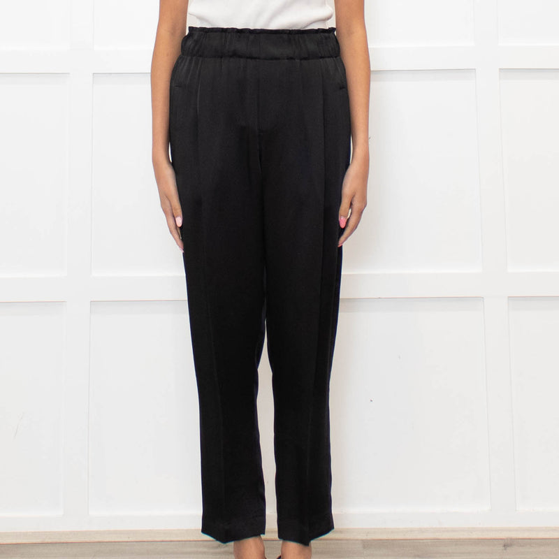 Brunello Cucinelli Black Satin Pull On Trousers