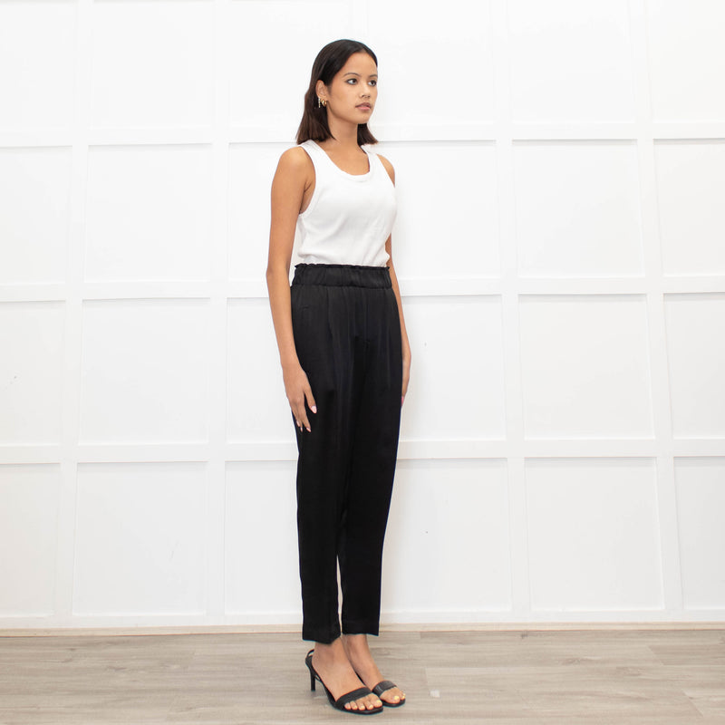 Brunello Cucinelli Black Satin Pull On Trousers