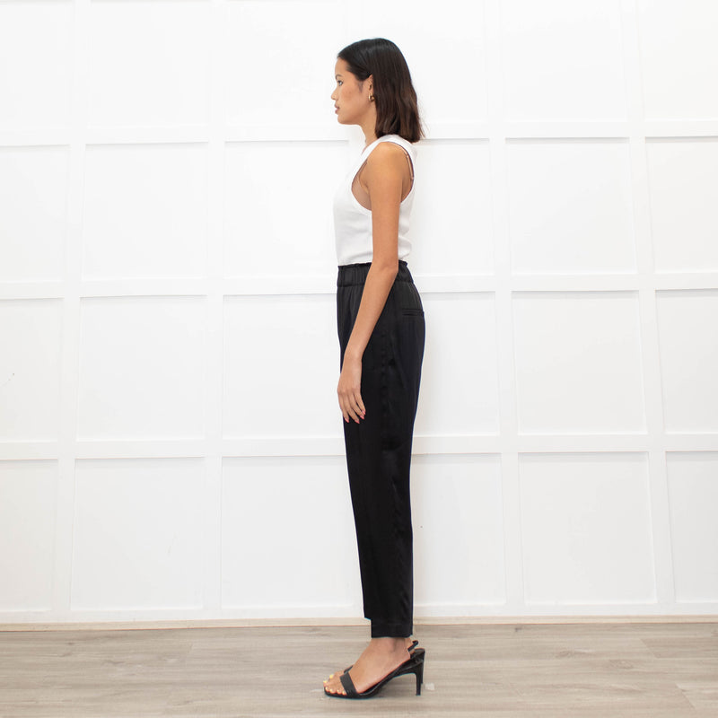 Brunello Cucinelli Black Satin Pull On Trousers