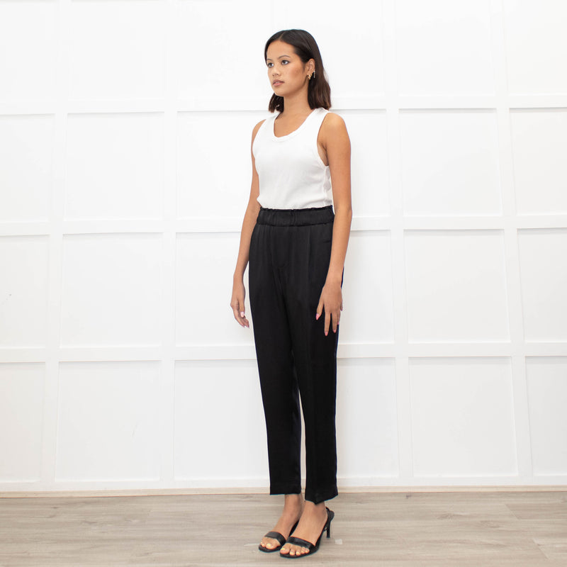Brunello Cucinelli Black Satin Pull On Trousers