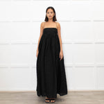 Cecilie Bahnsen Black Beth Linen Mix Plisse Maxi Dress