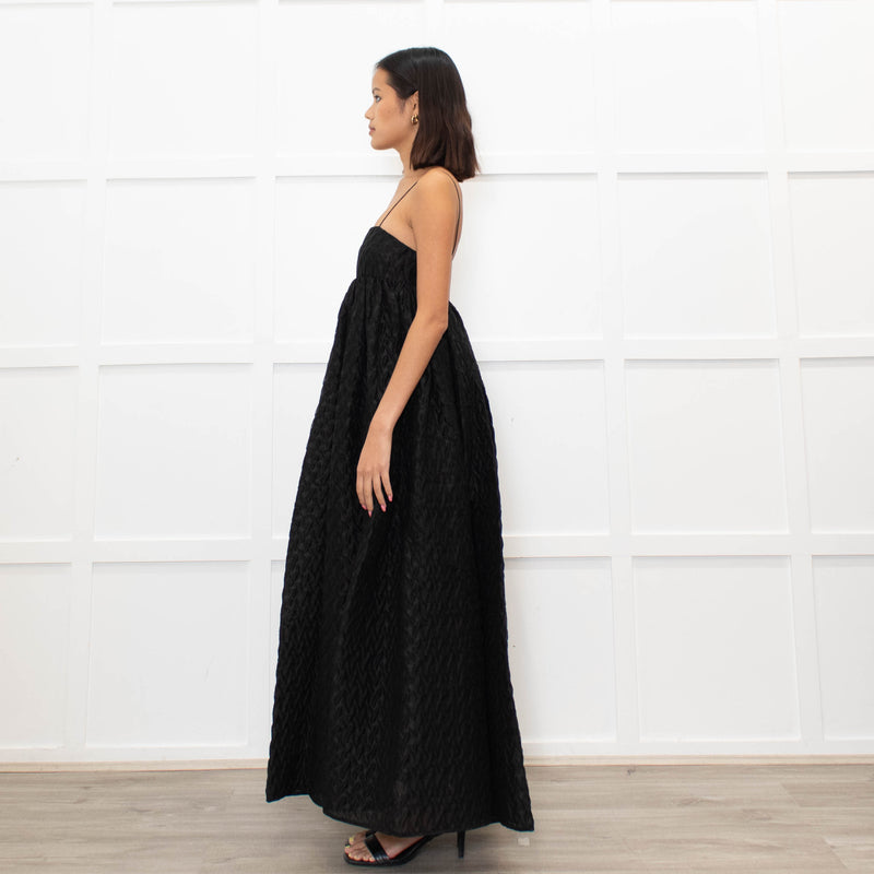 Cecilie Bahnsen Black Beth Linen Mix Plisse Maxi Dress