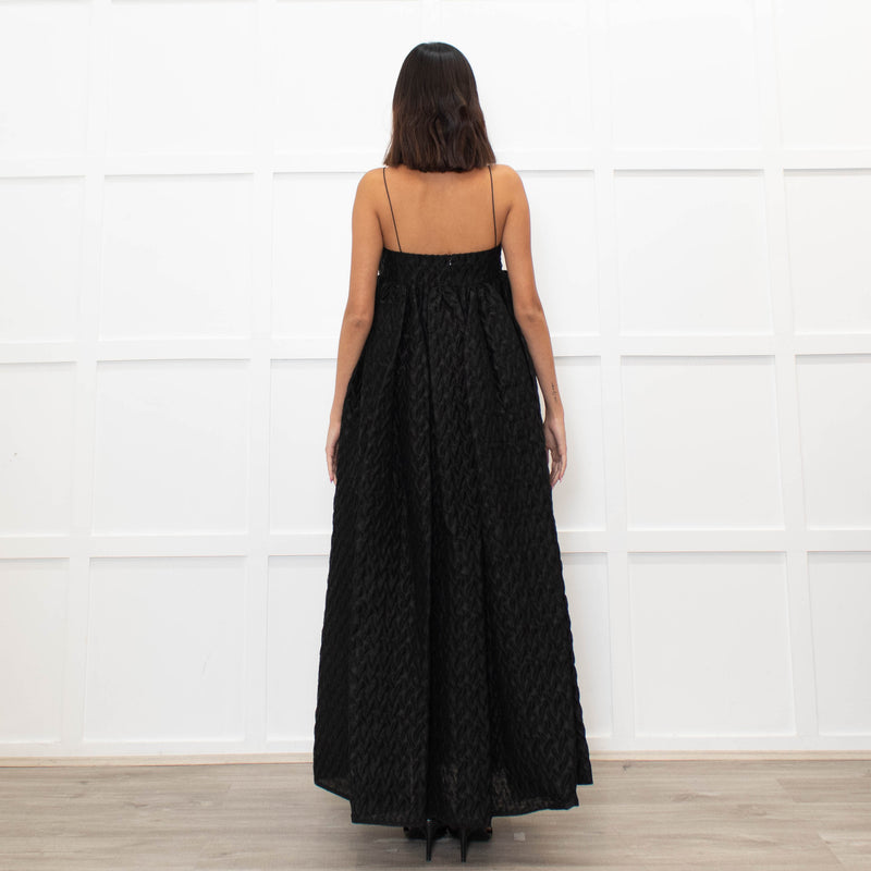 Cecilie Bahnsen Black Beth Linen Mix Plisse Maxi Dress