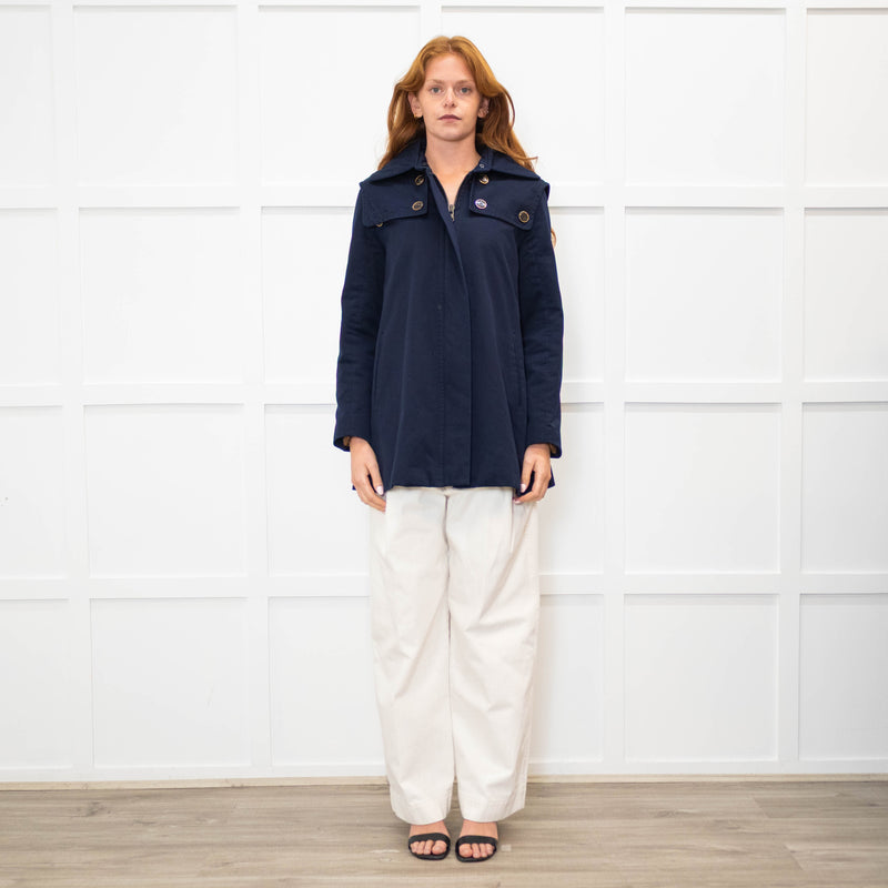 Sandro Navy Blue Hooded Zip Up Jacket