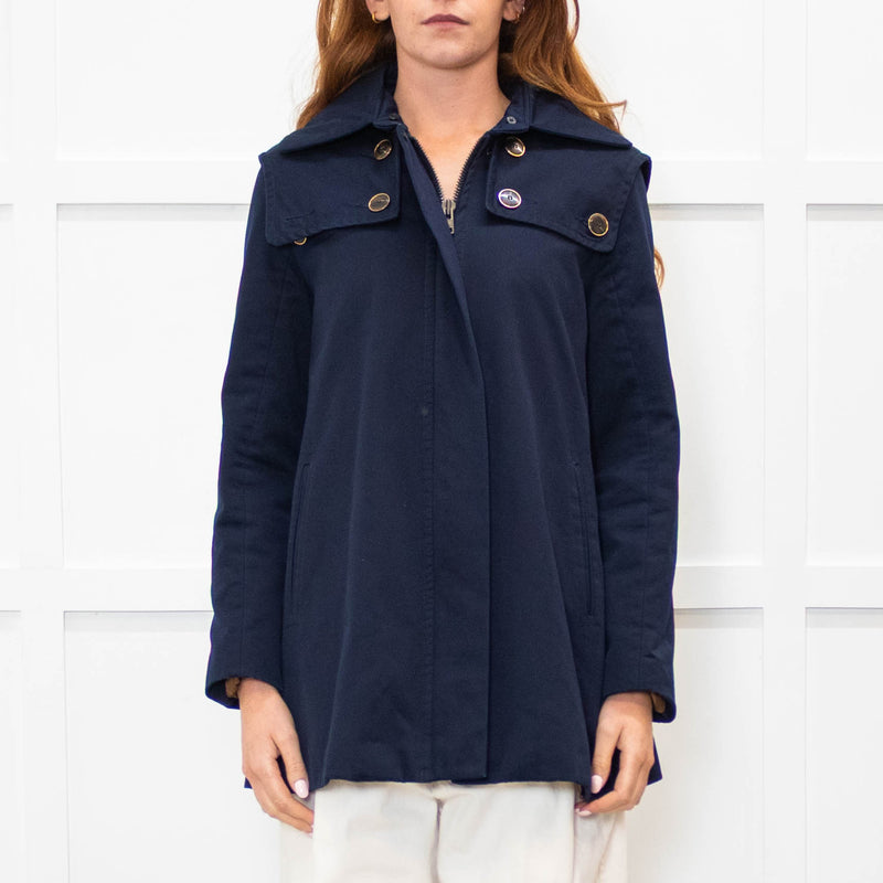 Sandro Navy Blue Hooded Zip Up Jacket