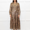 Wyse Leopard Lurex Smocked Midi Dress