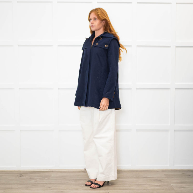 Sandro Navy Blue Hooded Zip Up Jacket