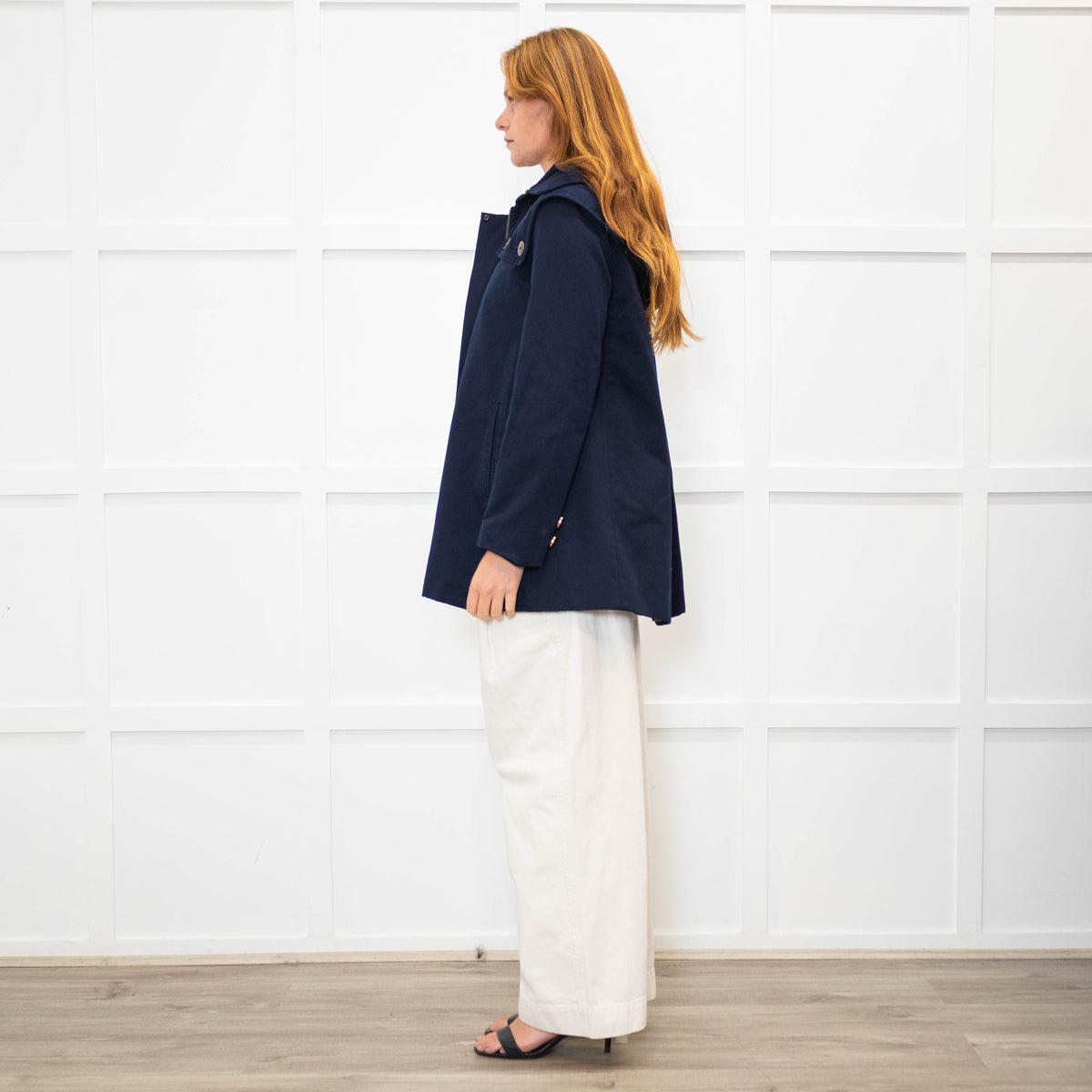 Sandro Navy Blue Hooded Zip Up Jacket