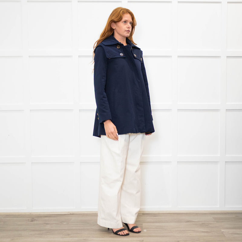 Sandro Navy Blue Hooded Zip Up Jacket