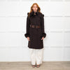Sportmax Brown Fur Trim Hooded Belted Coat