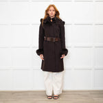Sportmax Brown Fur Trim Hooded Belted Coat