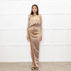 Bronx & Banco Gold Ruched Maxi Dress With Side Split And Gold  Chain Belt