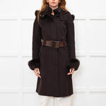 Sportmax Brown Fur Trim Hooded Belted Coat