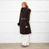 Sportmax Brown Fur Trim Hooded Belted Coat