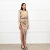 Bronx & Banco Gold Ruched Maxi Dress With Side Split And Gold  Chain Belt