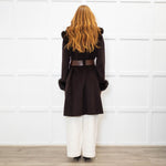 Sportmax Brown Fur Trim Hooded Belted Coat