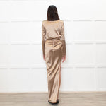 Bronx & Banco Gold Ruched Maxi Dress With Side Split And Gold  Chain Belt