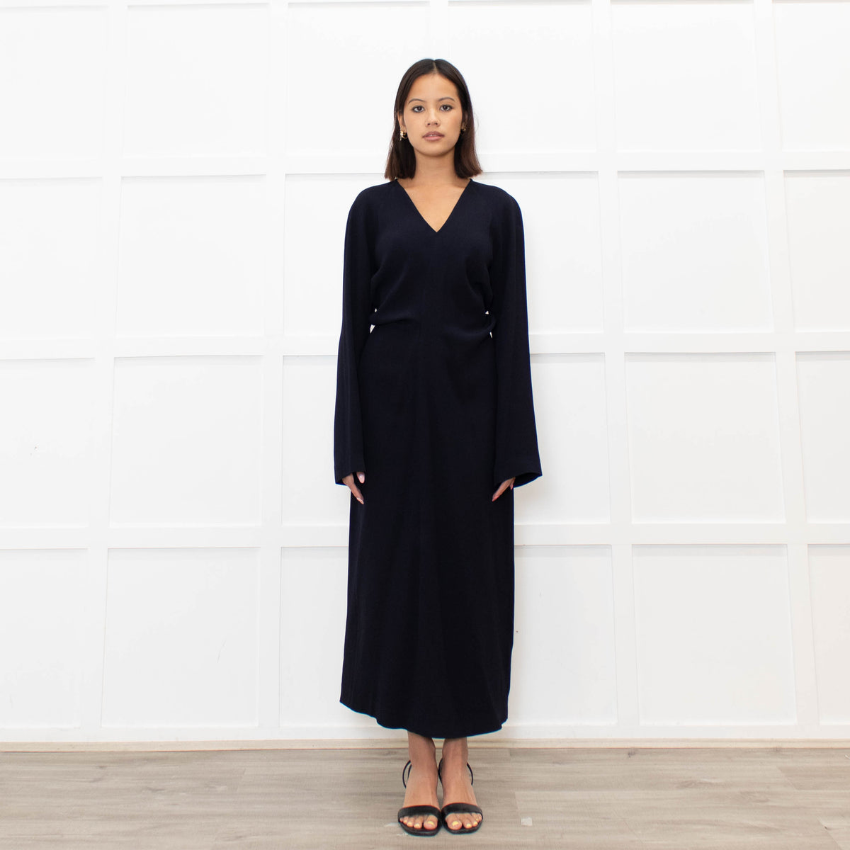 Raey Navy Blue Crepe Asymetric Long Sleeve Dress