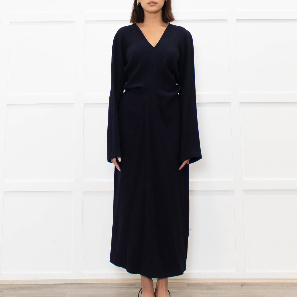 Raey Navy Blue Crepe Asymetric Long Sleeve Dress