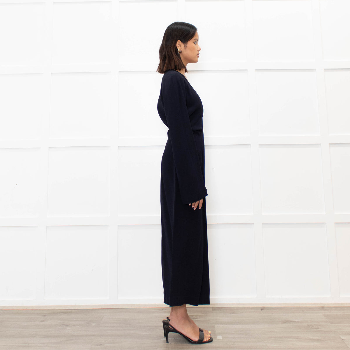 Raey Navy Blue Crepe Asymetric Long Sleeve Dress