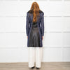 Versace Blue Herringbone Fur Collar Coat
